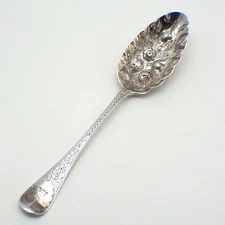 Repousse Serving Table Spoon Ebenezer Coker Sterling Silver 1750 London Crest