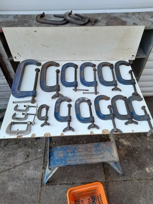 15 x Gesenkgeschmiedete Schallplatten G Klemmen von 10'' bis 2'' alle mit guten Gewinden etc.