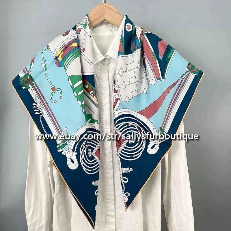 Sallys Heavy 18 Momme Twill Silk Wrap Scarf Cloth Print Double Face Shawl 35" - Image 2 of 4