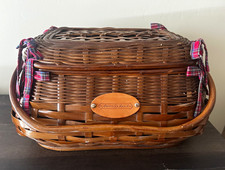 American Ranch Wicker Picnic Basket Set Plaid, 4 Plates/Bowls, Glasses, Flatware