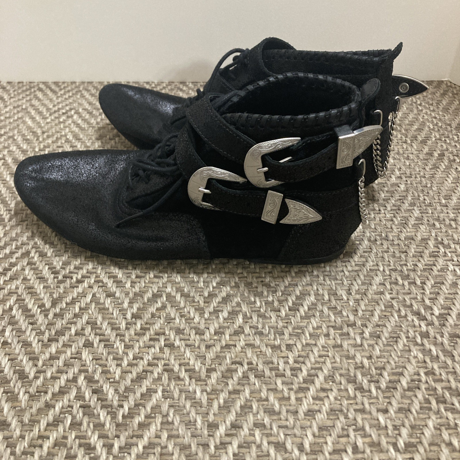 HELLZ x Vans Buckle Festival Flat Lace-Up Shoes Womens 8.5 Black