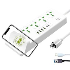 Universal Power Strip with 4 AC Outlets, 4 USB-A  2 USB-C Ports, Fast Wirele...