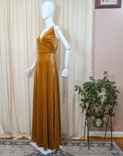 Jenny Yoo Andi Gold Velvet Wrap Maxi Dress BHLDN sz 8 M Flowy V Neck Formal Gown