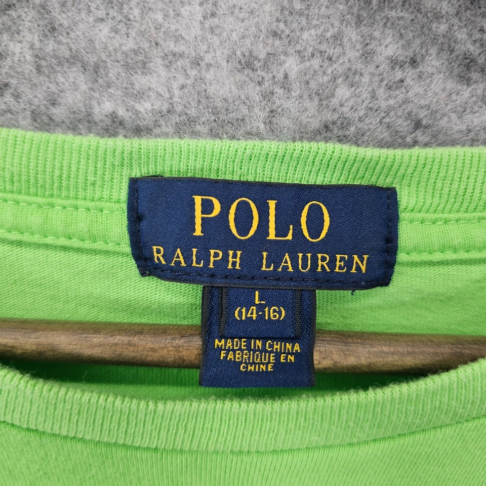 Camiseta Polo Ralph Lauren Niños L 14 16 Verde Lima Pony Logo Escuela Preppy Tee Foto 4 de 4