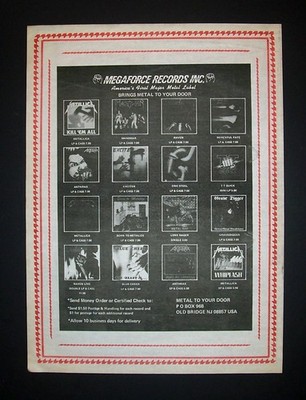 Metallica Kill 'Em All, Whiplash, Anthrax Manowar Megaforce Records 1985 Ad 1