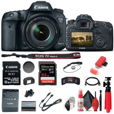 Canon EOS 7D Mark II DSLR Camera W/ 18-135mm f/3.5-5.6 IS USM Lens & W-E1 Base