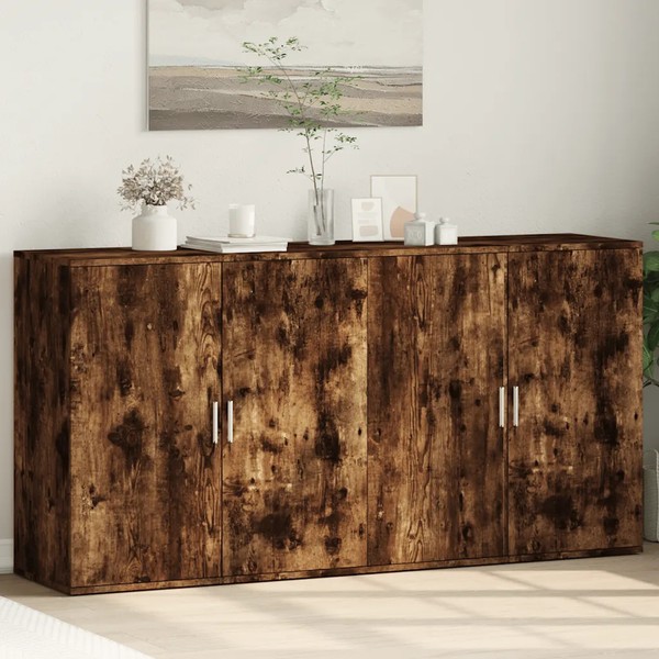 Sideboard 2Er Set RäUchereiche 79X38X80 Cm Holzwerkstoff FüR Wohnzimmer-image