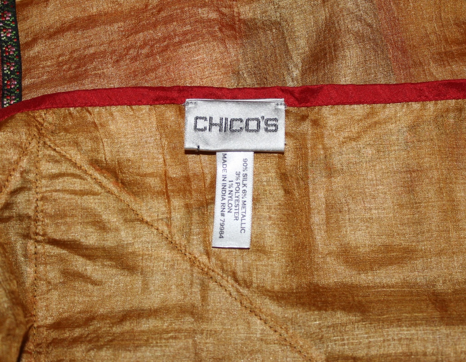 AMAZING Chico's O/S Huge Copper Gold Patchwork Silk ART-to-WEAR Shawl Scarf Wrap image 8