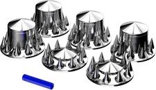 Chrome Abs Wheel Cover Set 2 Front 4 Rear Axle 33mm Spiked Lug Nut Covers