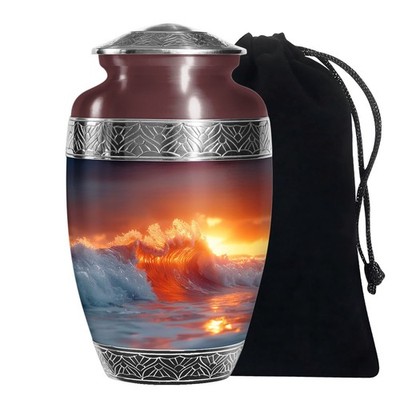 Oceanwaves Horizon Funeral Urns for Human Ashes Mother, Handmade Urn (10 Inch)