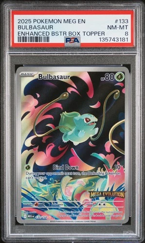 2025 POKEMON MEG EN-MEGA EVOLUTION ENHANCED BOOSTER BOX TOPPER BULBASAUR PSA 8
