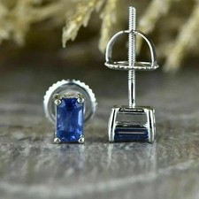 1CT Lab Created Baguette Cut Solitaire Stud E...