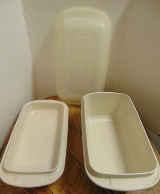 Vtg Tupperware Ultra 21 #1745 2 Qt Loaf Pan #1746 3/4 Qt Loaf Pan #1747 Soft Lid