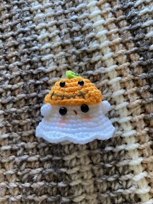 Crochet Pumpkin Ghost Keychain Halloween Handmade One Of A Kind Spooky OOAK