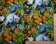 Quilt Fabric By Half-Yard Baby Jungle Animals Bear Tiger Zebra Premium Cotton C
