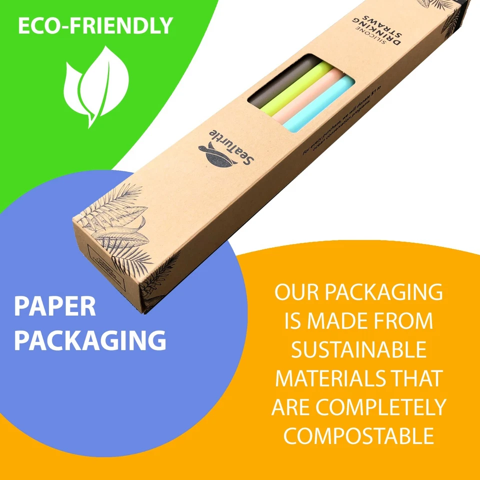 Pajitas de silicona reutilizables SeaTurtle - Paquete de 10 -/con bolsa de algodón y cepillo de limpieza Foto 3 de 4