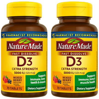 2 Pack Nature Made Extra Strength Vitamin D3 5000 IU 125mcg for Bone Immune 70Ct