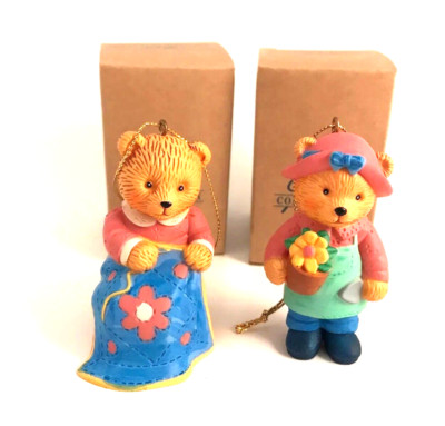Set of 2 Avon Christmas Ornaments Hobby Bear Sewing & Gardening 1996 NIB