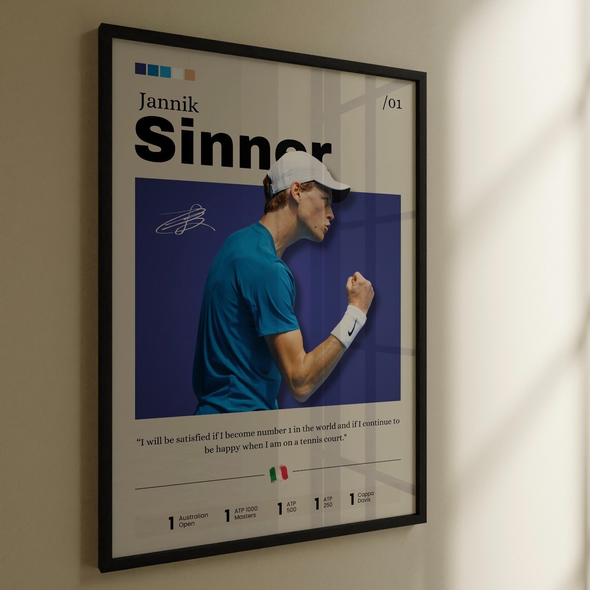 Poster Jannik Sinner Autografato A4 Con Cornice - Decorazione Sportiva Per Appassionati Tennis - Foto 5