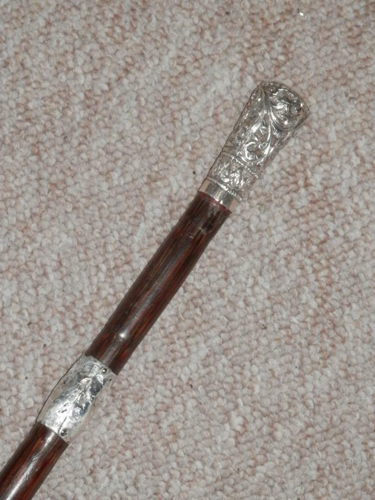 Military WW1 Partridge Drill Cane W/ Continental Silver Top & Collar