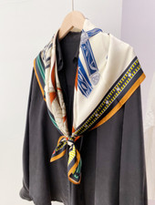 100 Silk Mulberry Wrap Shawl Square Blue belt Print Bandanna Scarf 88X88cm new