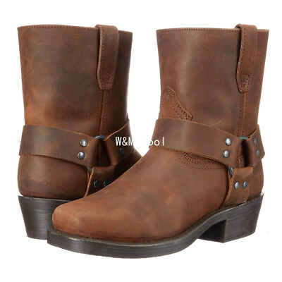 Retro Cowboy Mid Top Boots Men's Boots Riveted High Heels Western Outdoor Boots