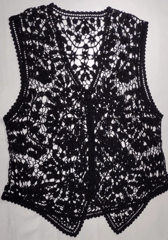 90s Knitted Black Knit Vest Button See Through Design See-through 1990s VINTAGE - Image 2 of 4