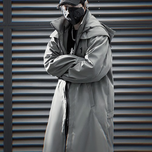 Niepce Herren Japanischer Streetwear Langer Trenchcoat mit Hoodie - Bild 19 von 37