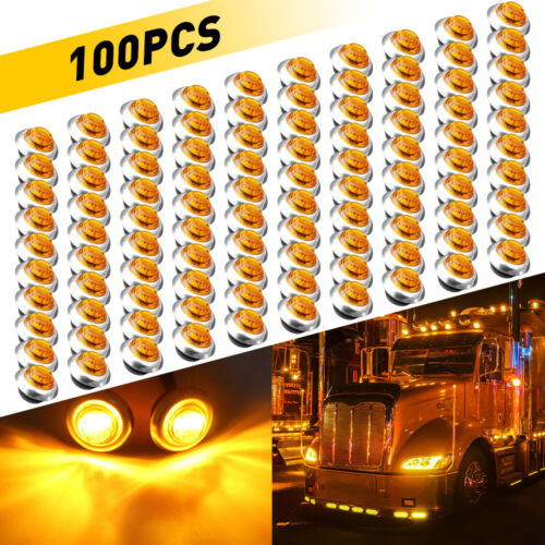 100x 3/4" Round Amber LED Side Marker Light Stainless Base Truck Trailer 12V EAH