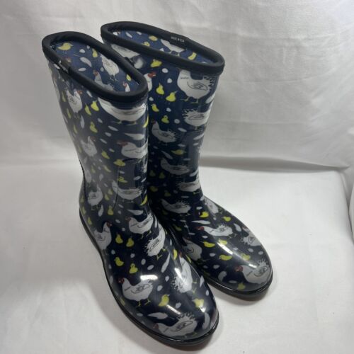 Classic Chicken Black Rain Boots Sz 