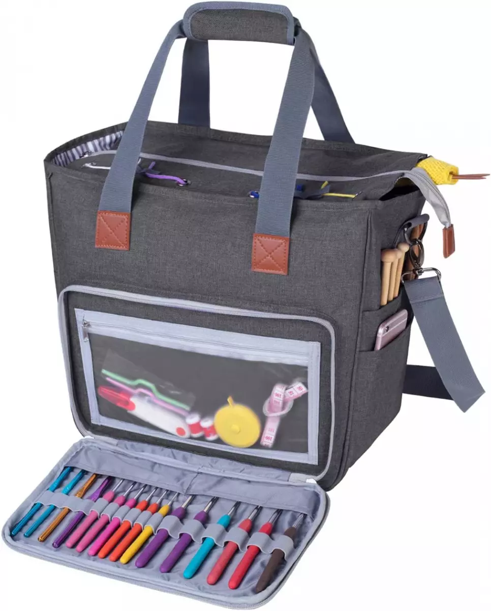 Luxja Knitting Bag with Shoulder Straps Yarn for Carrying Large