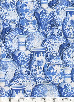 Blue Ginger Jars Quilt Fabric - Half Yard