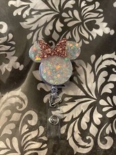 Minnie Mouse Head Inspired Pink Rose Gold Glitter Badge Reel/ID Badge Holder
