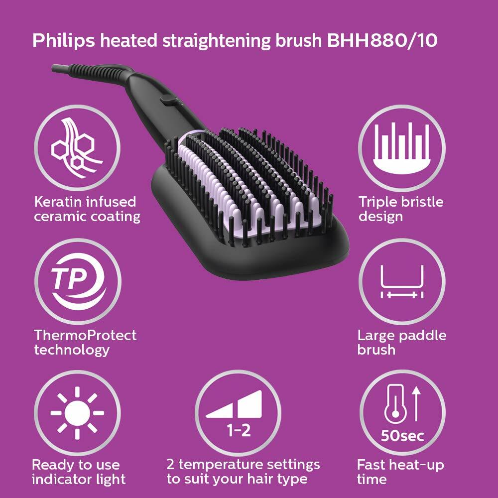 Philips BHH880/10 Hair Straightening Brush With Keratin Infused