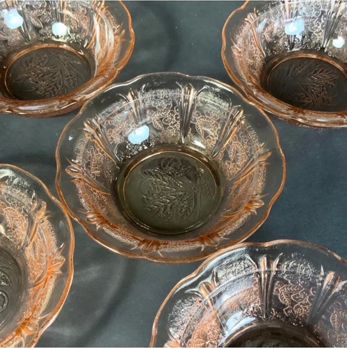 Pink Cherry Blossom Bowls Fruit Jeanette Set Lot 5 Vintage Depression Glass #04 - Picture 4 of 8