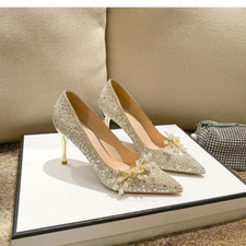 Women Rhinestone High Heel Wedding Shoes Bride High Heel Wedding Pointed Pumps