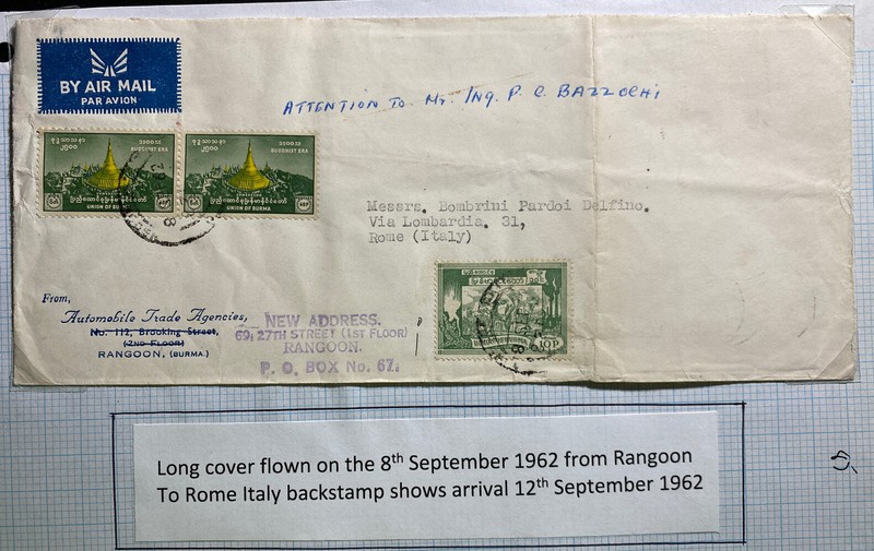 1962 Rangoon Burma Airmail Commercial Cover To Rome Italy