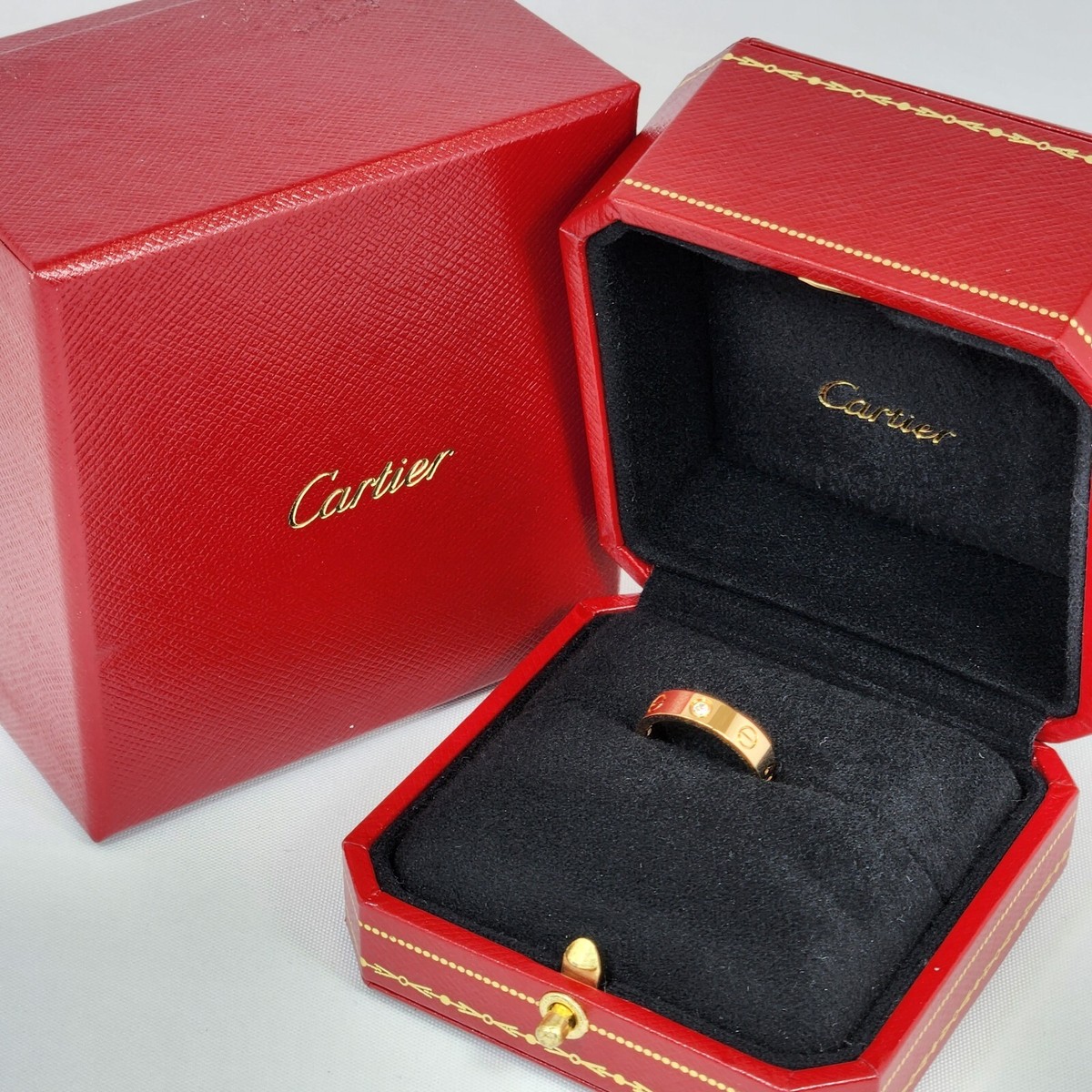 Cartier Mini Love Diamond 18K Rose Gold Ring Size: 47