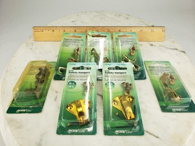 Hillman Brass Push Pin Hangers - Colonial Style Gilt Finish (3 Pack) No Tools Needed