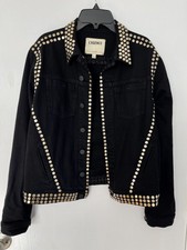 L'agence Studded Denim Jean Celine Motorcycle Jacket Size M Black