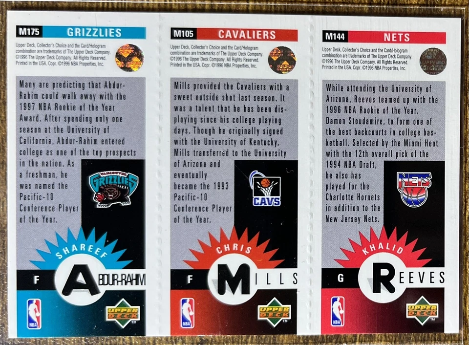 1996-97 Collector's Choice Reeves / Mills / Abdur-Rahim #M144/M105/M175 - Image 2 of 2