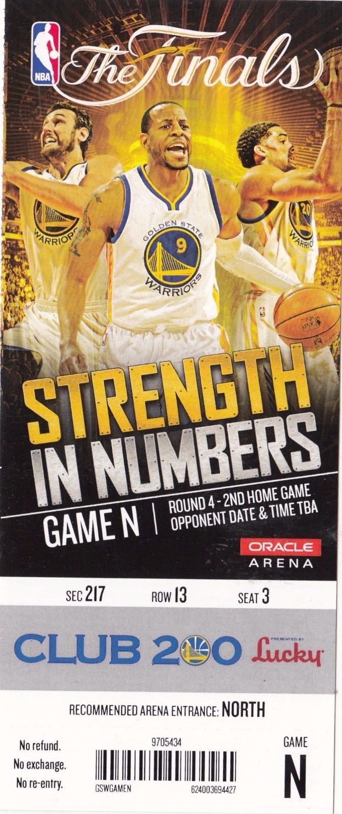 2015 GOLDEN STATE WARRIORS VS CLEVELAND CAVALIERS GAME #2 TICKET STUB NBA FINALS