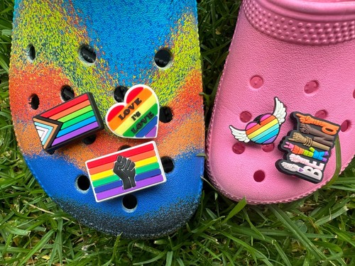 12pcs Love Shoe Charms for Croc LGBTIQA+ Rainbow Flags Hearts Pride Love is Love - Picture 2 of 6