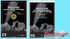 100 BCW SILVER RESEALABLE COMIC BOOK BAGS with BACKING BOARDS Clear Plastic 