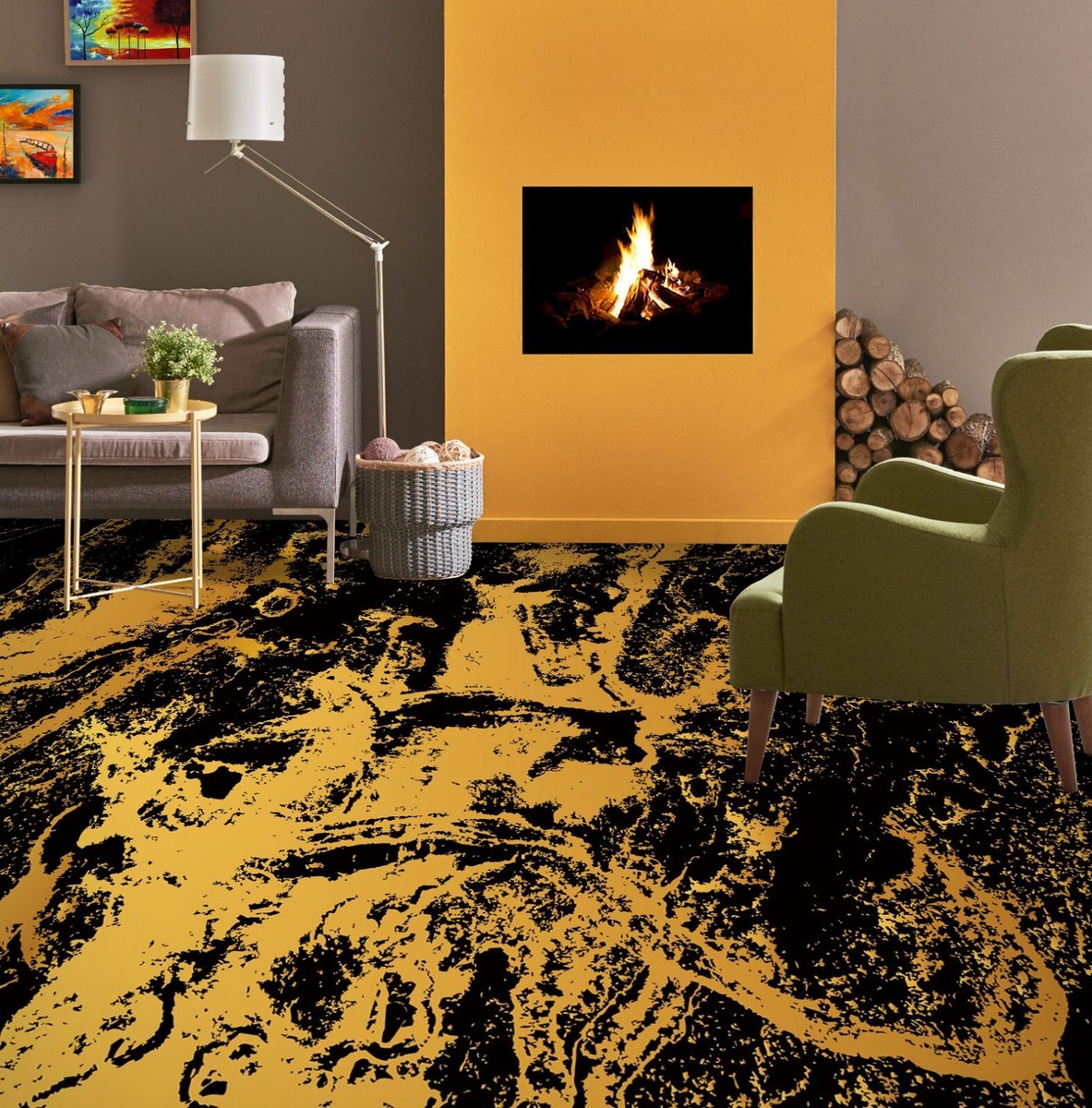 3D Retro Yellow SKE1784 Floor WallPaper Print Decal Epoxy Floor