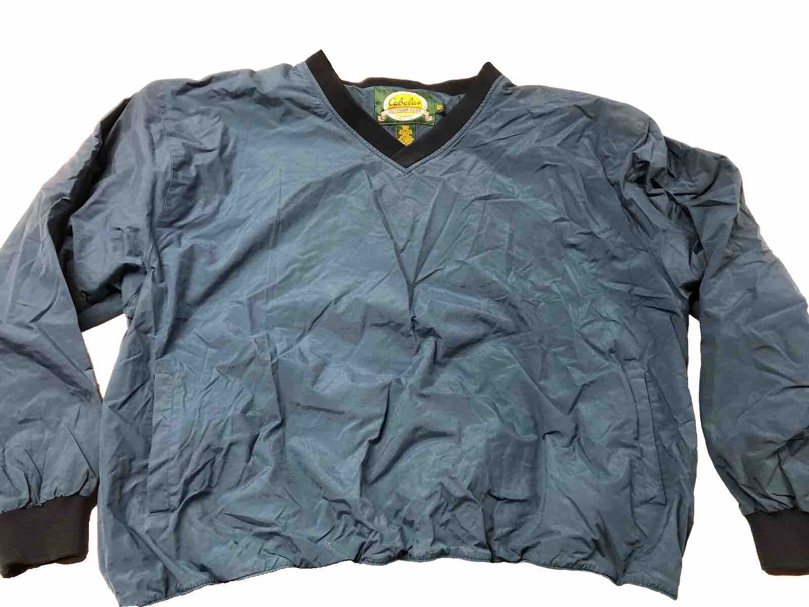 Men’s Cabelas 2XL Nylon Polyurethane Coated Pullover Windbreaker Lined Blue