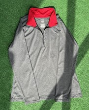 Danskin Now Women's Semi-fitted Large 1/4 Zip Athletic Pullover Top Grey And Red