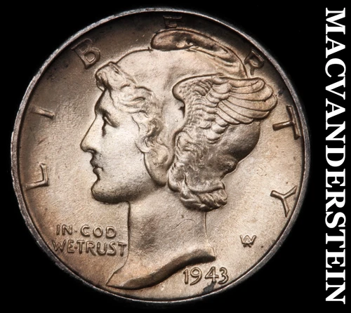 1943 Mercury Dime- Full Split Bands Choice Gem Brilliant Unc++++ Luster #i2025