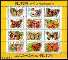 Romania 1991, Mi#4728-4739=Bl 268, Sc#3697, fauna, butterflies (II), MNH!