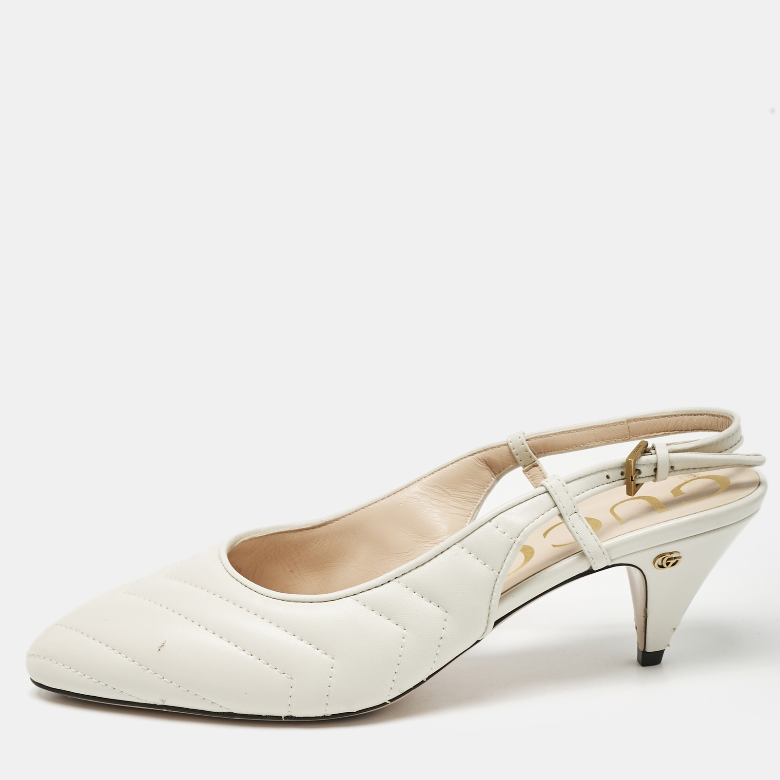 Gucci White Matelasse Leather Slingback Pumps Size 38 EU